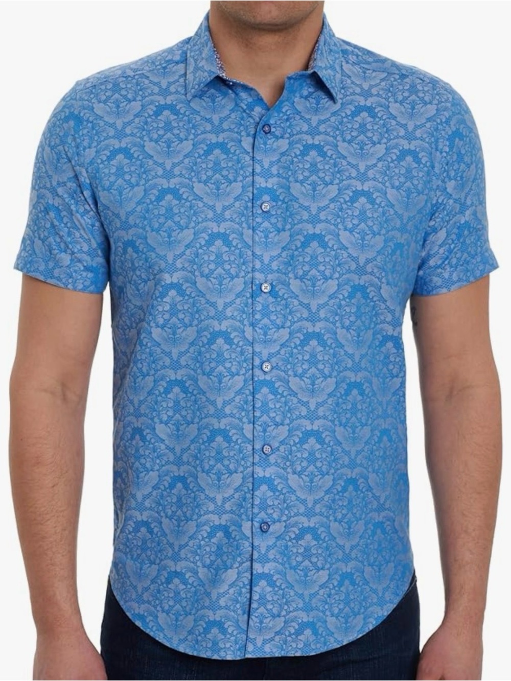 Robert Graham Light Blue Floral-Print Short Sleeve Button-Down Shirt